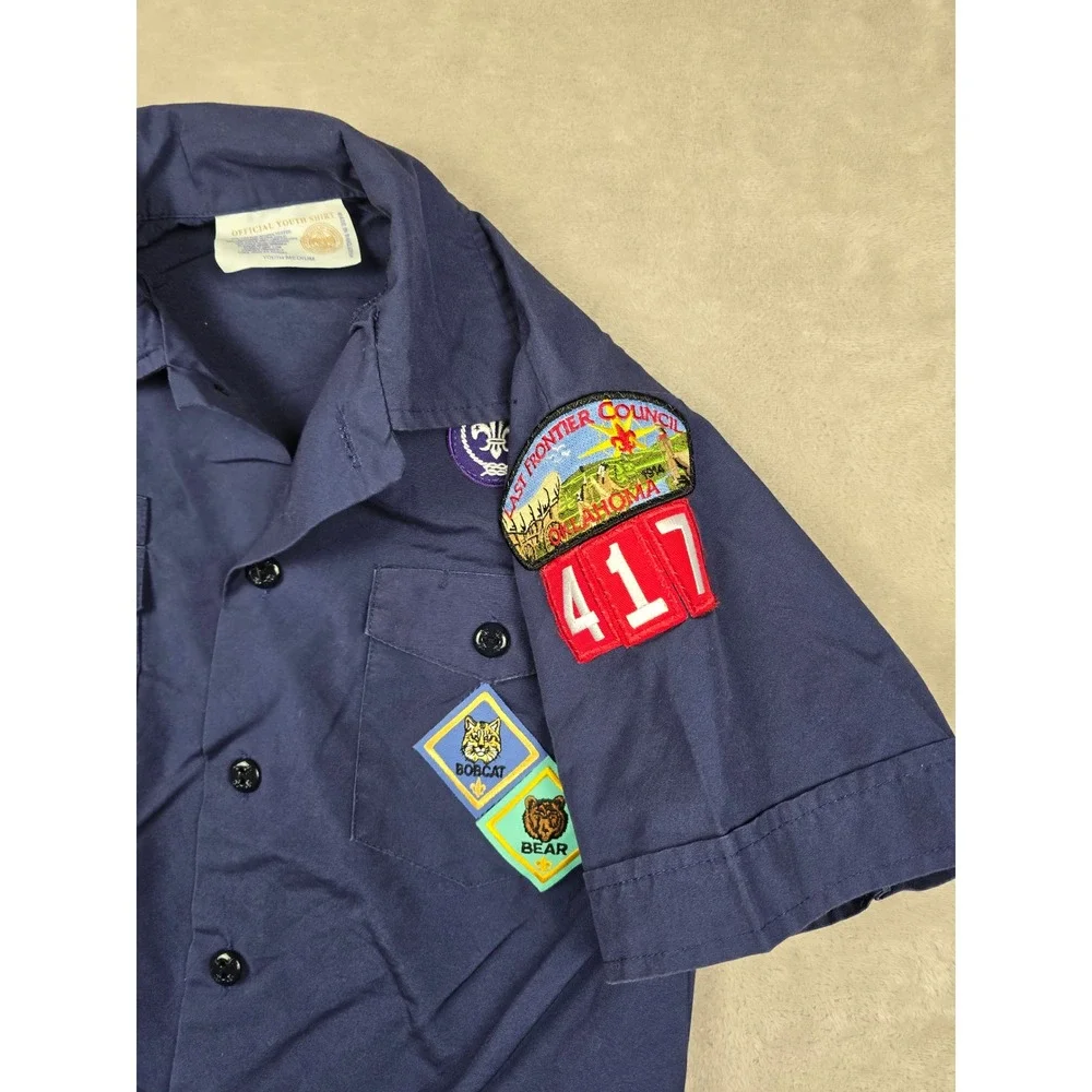 Boy Scouts of America Shirt Kids Youth Medium Blue Patches Short Sleeve Gorpcore